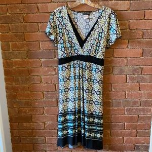 Teal and green print dress